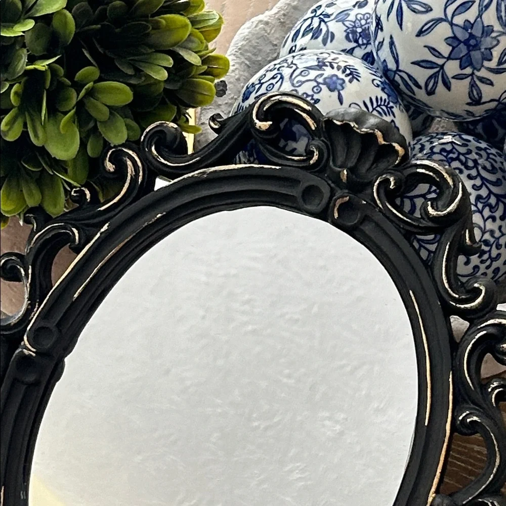 NEW! Vintage Inspired Elegant Black & Metallic Gold Oval Ornate Wall Mirror